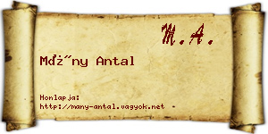 Mány Antal névjegykártya